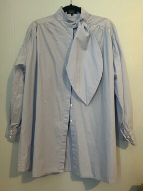 Beulah Pale Blue Tie-Neck Button Front Blouse